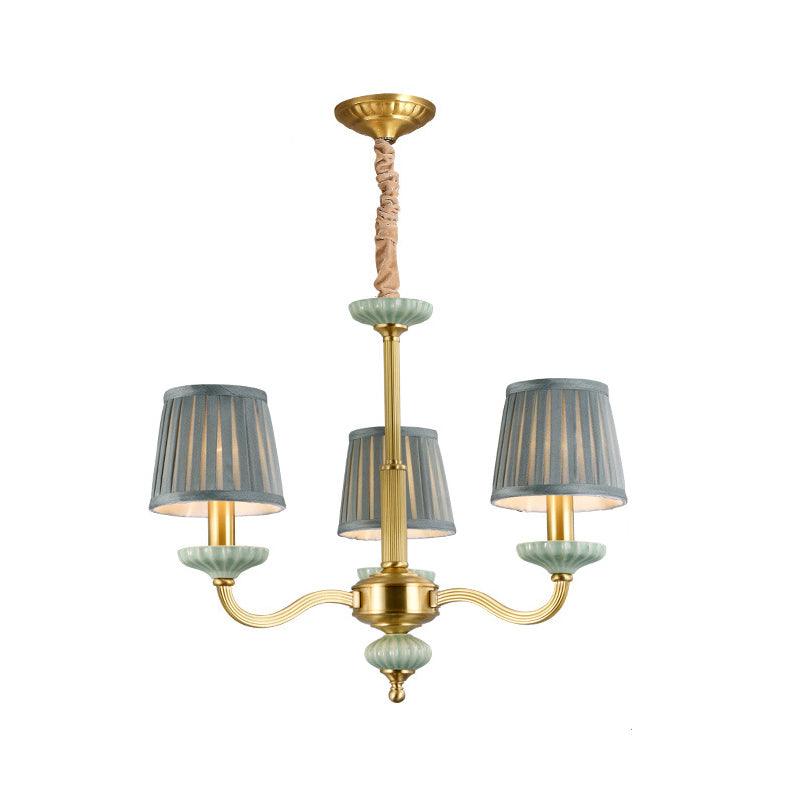 3/6-Head Fabric Chandelier Lighting Traditional Brass Pleated Shade Bedroom Drop Pendant - Rebooters