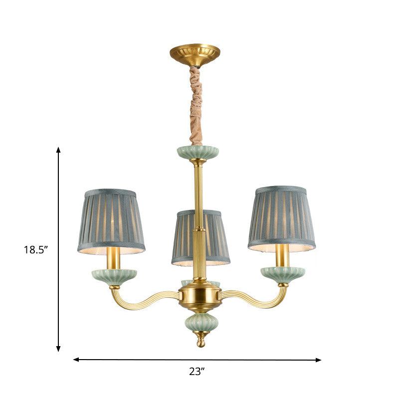 3/6-Head Fabric Chandelier Lighting Traditional Brass Pleated Shade Bedroom Drop Pendant - Rebooters