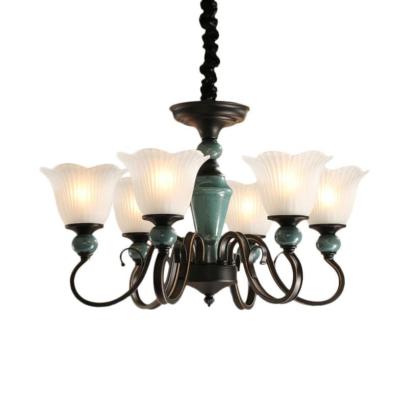 3/6-Light Pendant Light Rural Style Frosted Ribbed Glass Chandelier - Rebooters