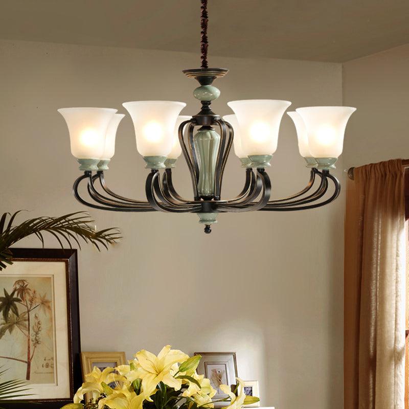 6/8 Heads Frosted Glass Chandelier Traditional Black Finish - Rebooters