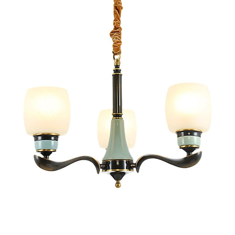 Black Bucket Hanging Chandelier Rural Style White Glass 3 Lights - Rebooters