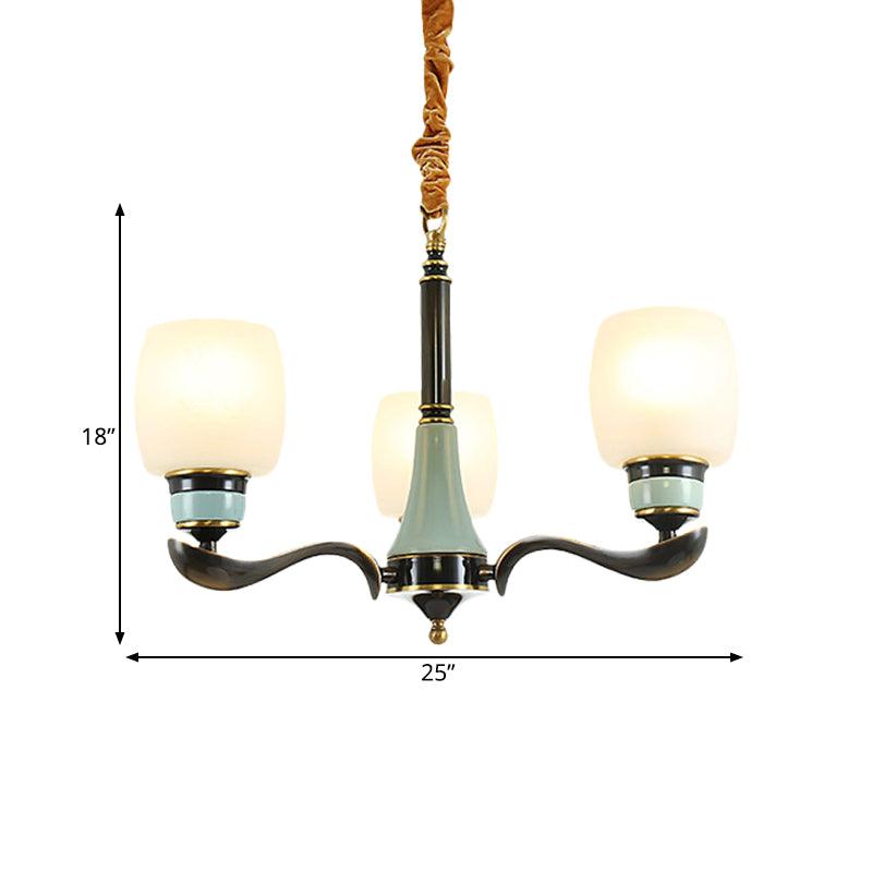 Black Bucket Hanging Chandelier Rural Style White Glass 3 Lights - Rebooters