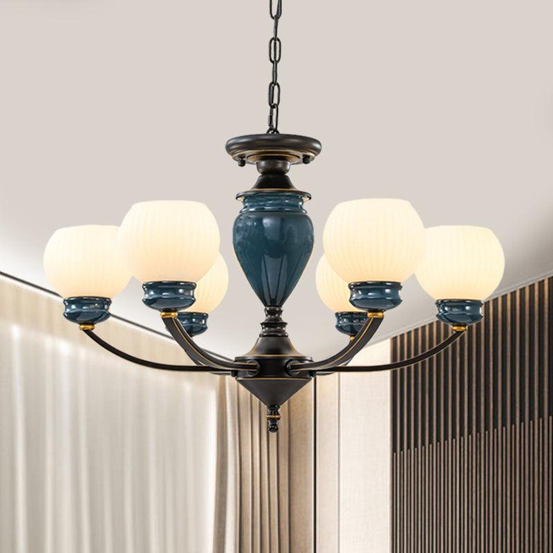 Black 3/6/8 Bulbs Chandelier Lighting Fixture Rural Milky Glass Spherical - Rebooters