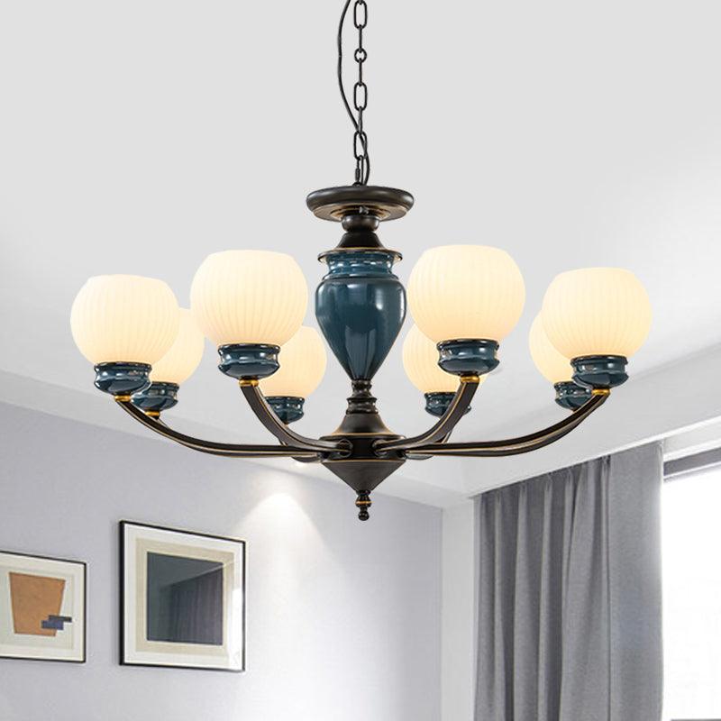 Black 3/6/8 Bulbs Chandelier Lighting Fixture Rural Milky Glass Spherical - Rebooters