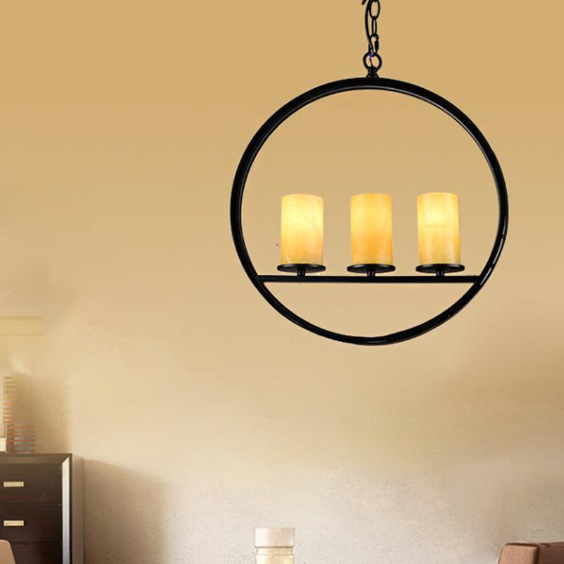 Black 3 Heads Suspension Light Vintage Metal Ring Chandelier - Rebooters