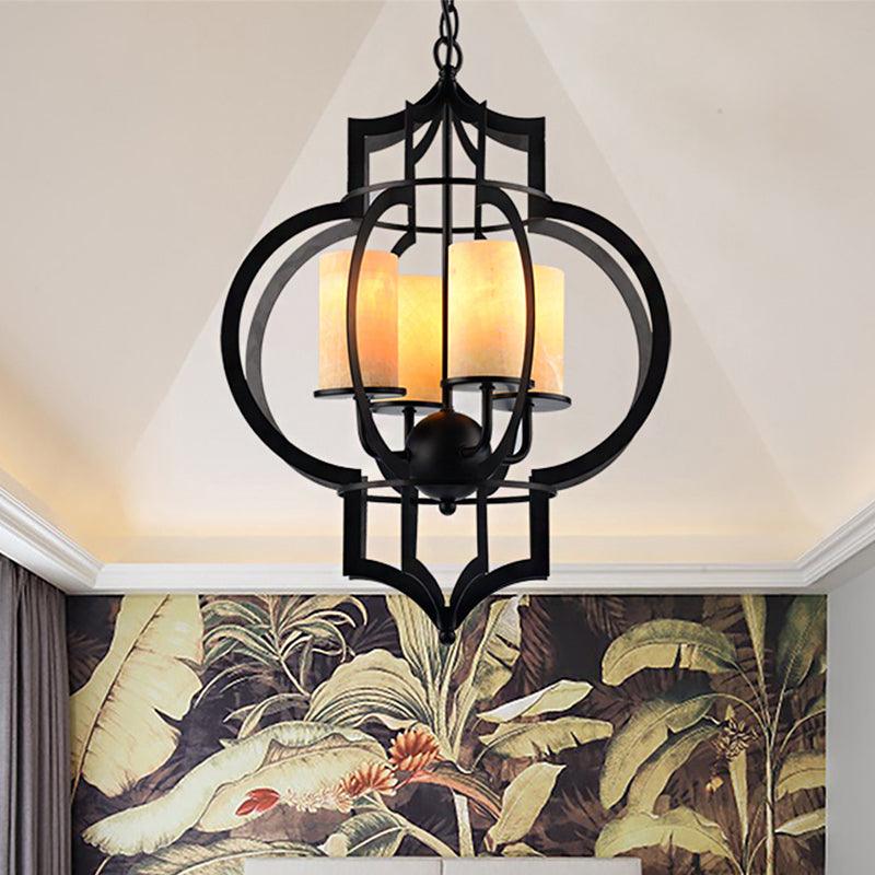 4 Lights Lantern Frame Pendant Lamp Countryside Black Finish - Rebooters