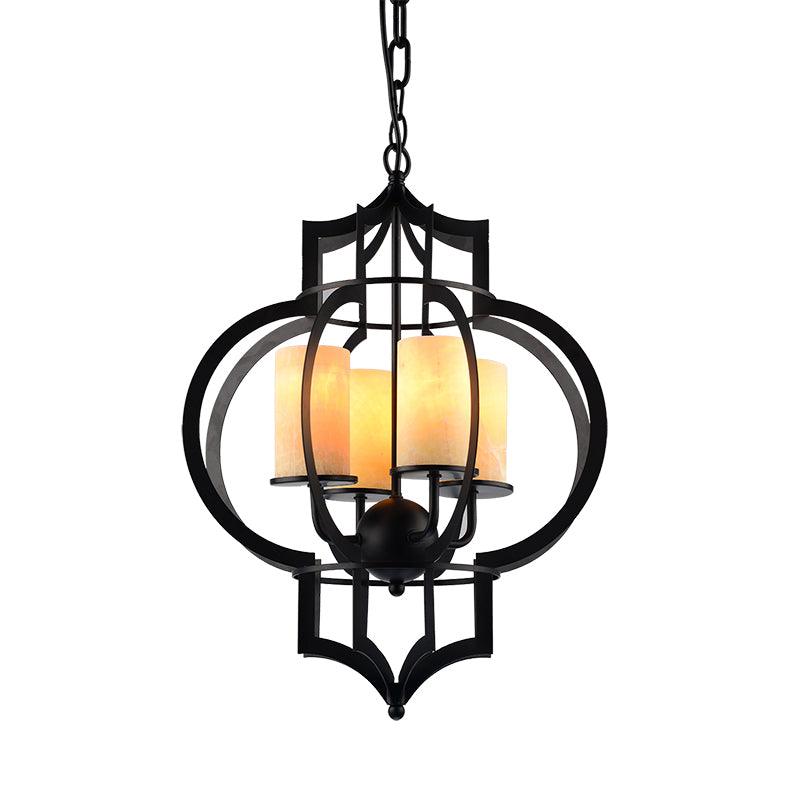 4 Lights Lantern Frame Pendant Lamp Countryside Black Finish - Rebooters