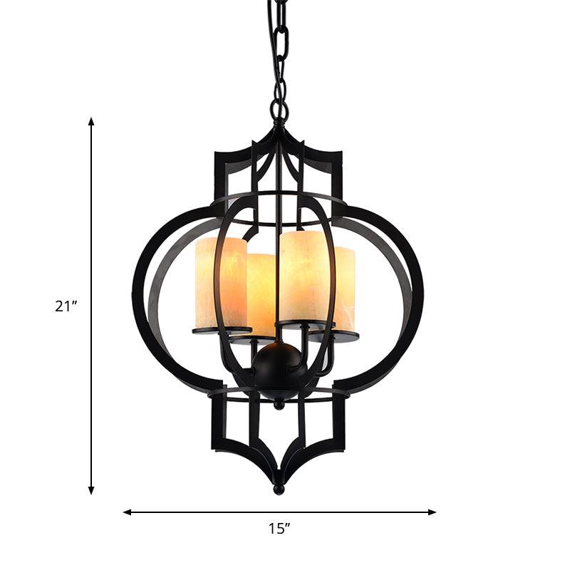 4 Lights Lantern Frame Pendant Lamp Countryside Black Finish - Rebooters
