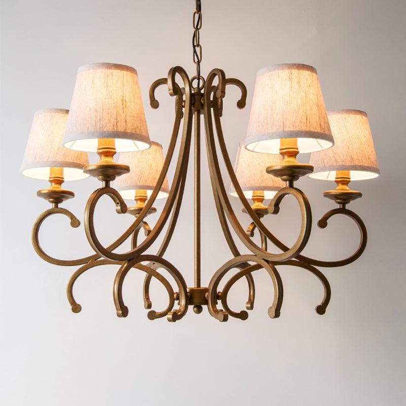 Fabric Brass Chandelier Pendant Light Conic 3/6-Light Lamp - Rebooters