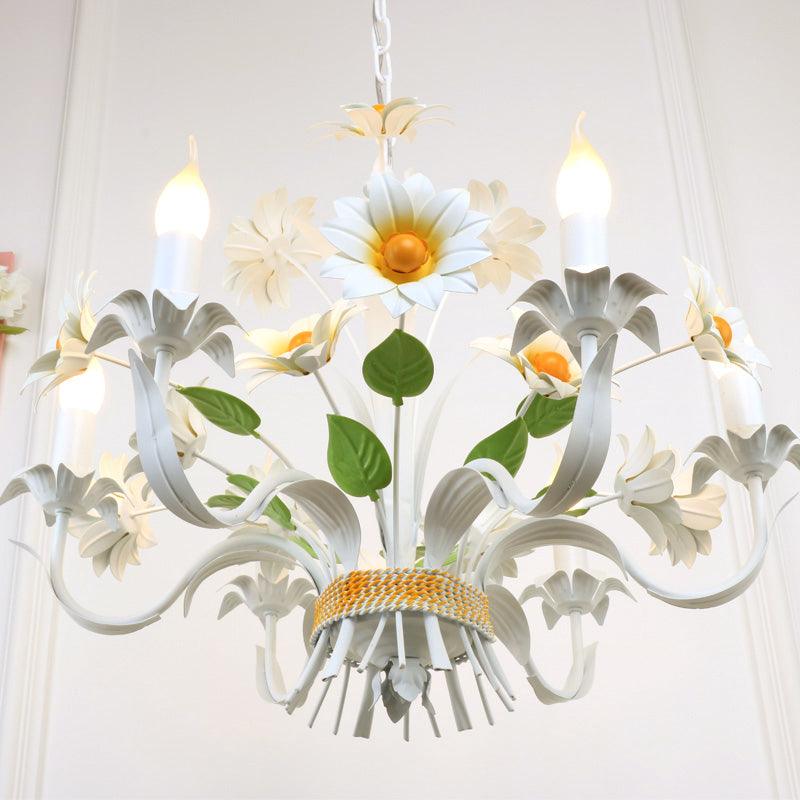 6 Heads Daisy Flower Bunch Chandelier White Iron Light - Rebooters