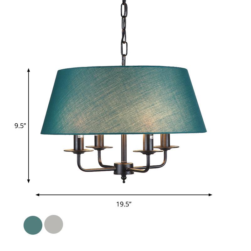 4 Lights Fabric Chandelier Light Rural Style Beige Green Drop Pendant - Rebooters