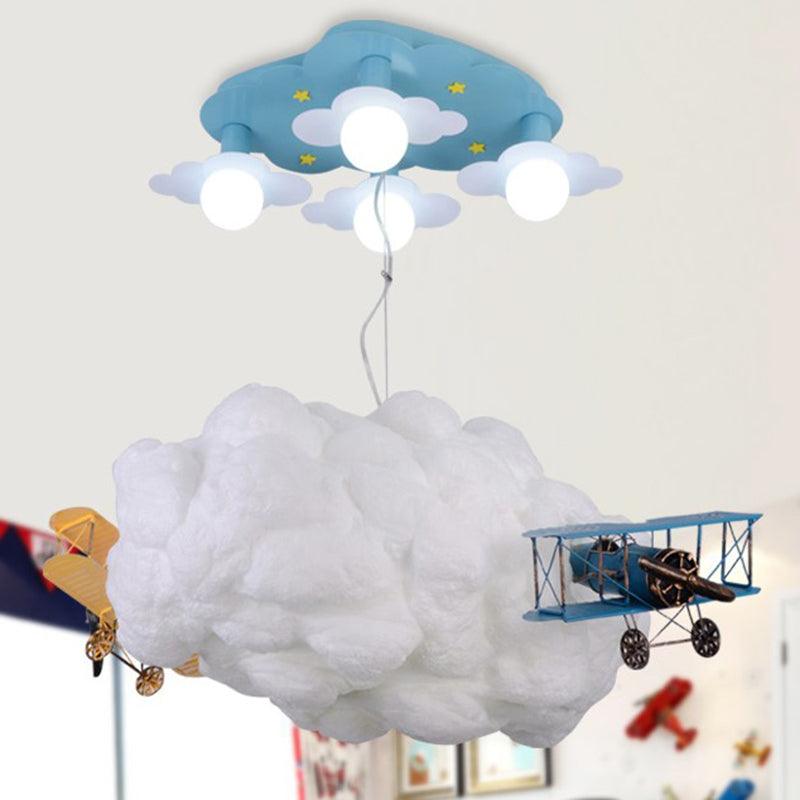 Cartoon Cloud and Airplane Chandelier 7 Bulbs Kids Light - Rebooters