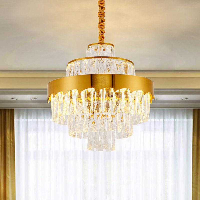 9/12 Lights Clear Crystal Chandelier Lamp Modern Gold Tiered Round Dining Room Pendant Lighting 16 Inch Wide - Rebooters