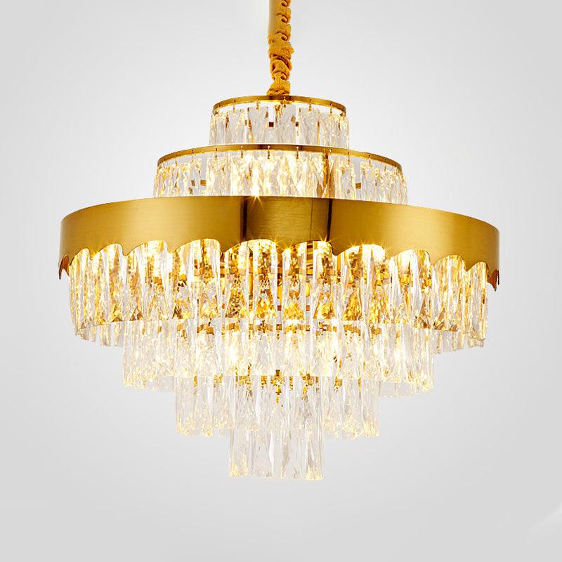 9/12 Lights Clear Crystal Chandelier Lamp Modern Gold Tiered Round Dining Room Pendant Lighting 16 Inch Wide - Rebooters