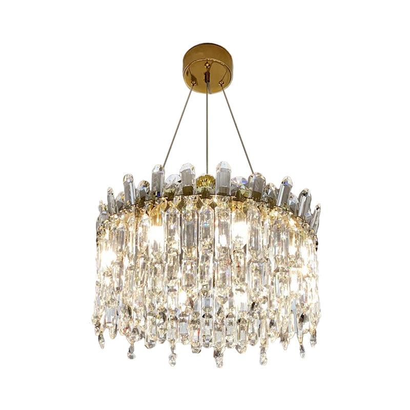 8 Bulbs Round Chandelier Lamp Simple Style Gold Crystal Pendant - Rebooters