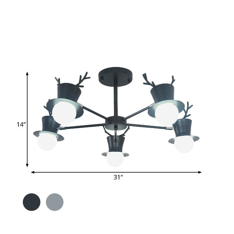 5/8-Head Sitting Room Chandelier Light Nordic Grey/Black Lamp - Rebooters