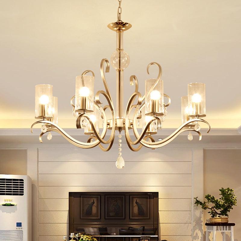 6/8-Head Tube Shade Chandelier Lamp Antiqued Gold Light - Rebooters