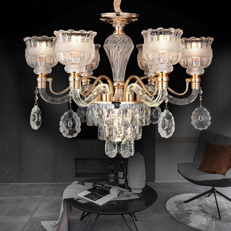 7-Bulb Clear Crystal Chandelier Lighting Fixture Rural Gold - Rebooters