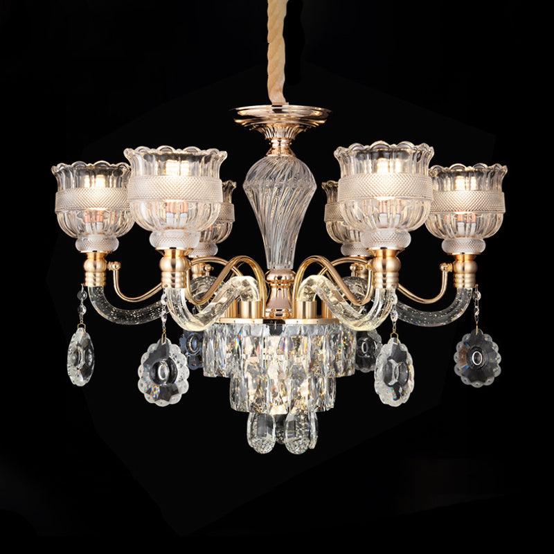 7-Bulb Clear Crystal Chandelier Lighting Fixture Rural Gold - Rebooters