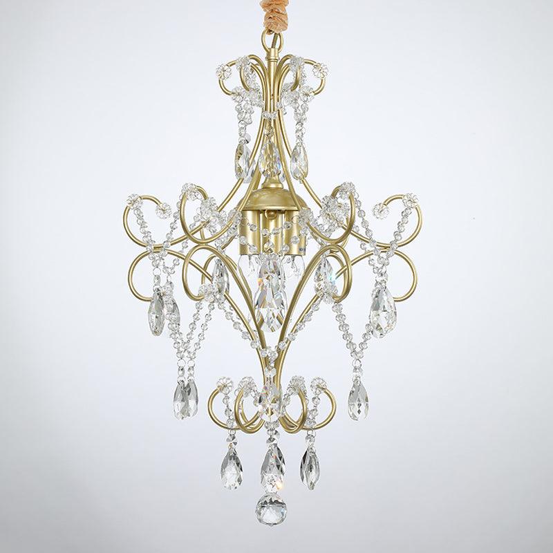 3 Lights Beaded Chandelier Lighting Country Gold Finish - Rebooters