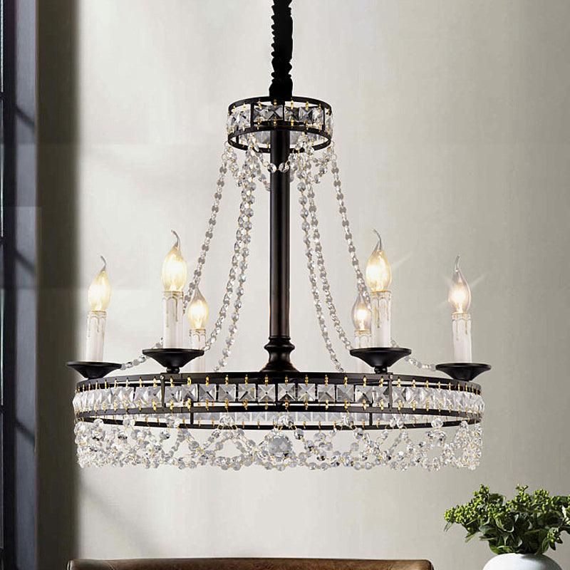 Black 4/6-Light Chandelier Lamp Crystal Strand Ceiling Light - Rebooters