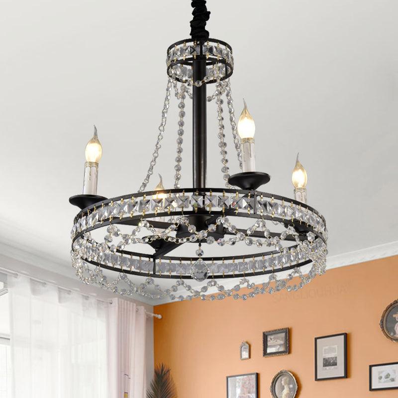 Black 4/6-Light Chandelier Lamp Crystal Strand Ceiling Light - Rebooters