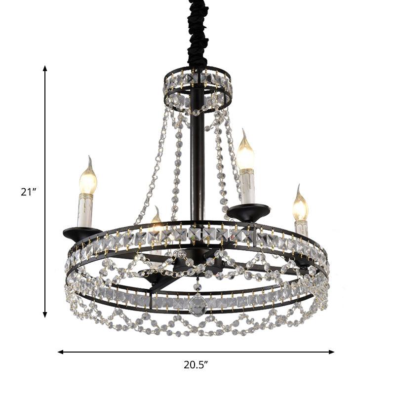 Black 4/6-Light Chandelier Lamp Crystal Strand Ceiling Light - Rebooters