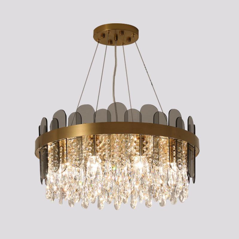 Drum Dining Room Ceiling Chandelier Retro Crystal 8/12 Lights Gold Finish - Rebooters