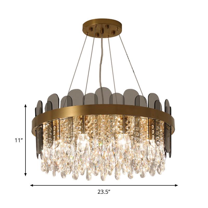 Drum Dining Room Ceiling Chandelier Retro Crystal 8/12 Lights Gold Finish - Rebooters