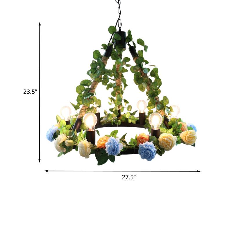 6 Lights Exposed Bulb Chandelier Lamp Loft Style Black Metal Pendant Light Kit - Rebooters