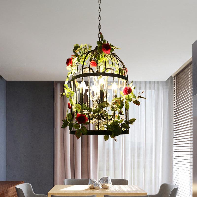 Black 4 Lights Chandelier Light Farmhouse Birdcage Lamp - Rebooters