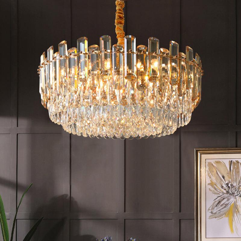 9 Bulbs Round Pendant Chandelier Modern Gold Finish Light - Rebooters