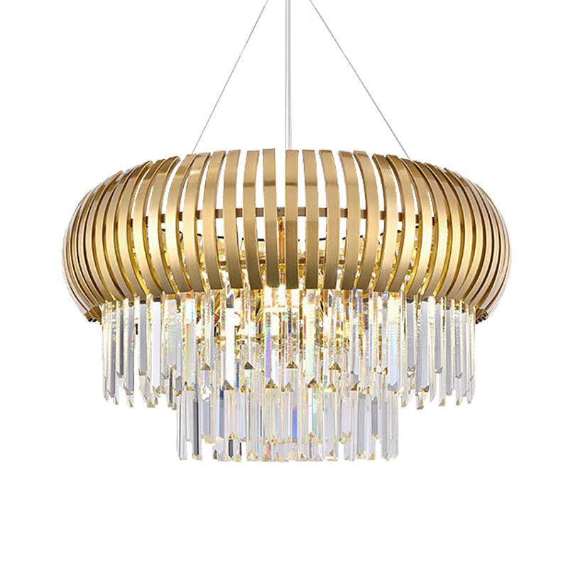 8-Light Crystal Icicle Chandelier Mid Century Gold Pendant - Rebooters
