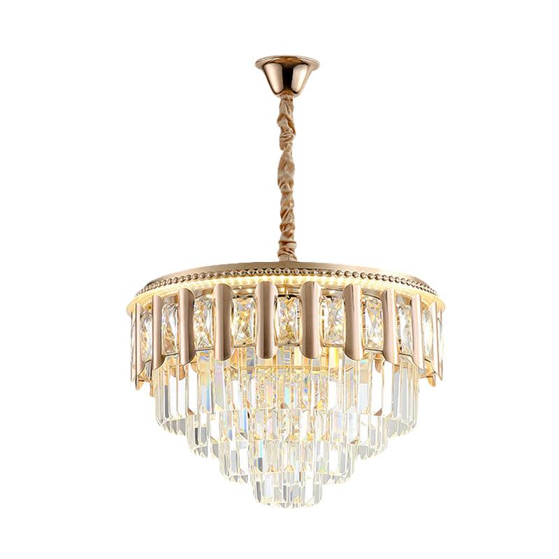 Crystal 5-Tier Round Chandelier Modernism Dining Room LED Ceiling Pendant Light in Gold - Rebooters