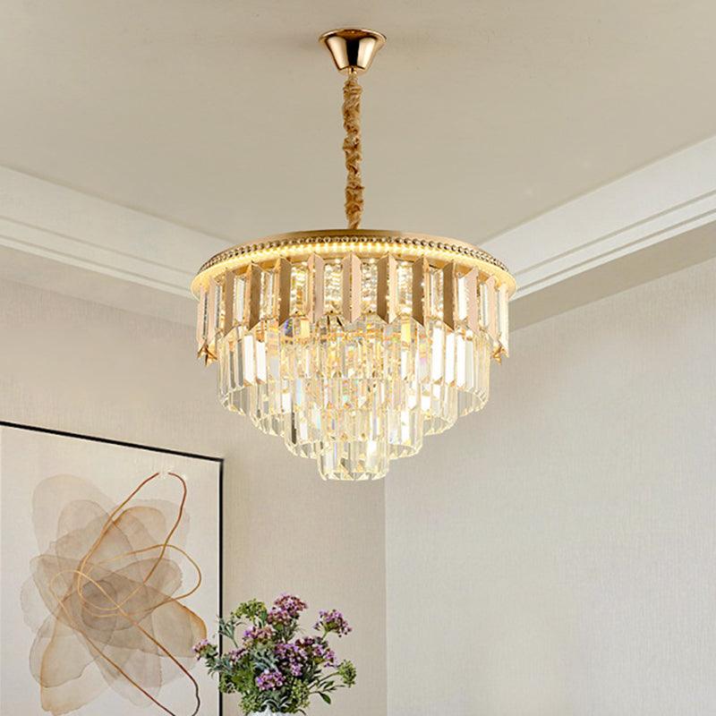 Crystal 5-Tier Round Chandelier Modernism Dining Room LED Ceiling Pendant Light in Gold - Rebooters