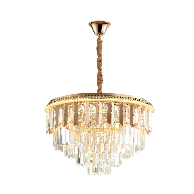 Crystal 5-Tier Round Chandelier Modernism Dining Room LED Ceiling Pendant Light in Gold - Rebooters