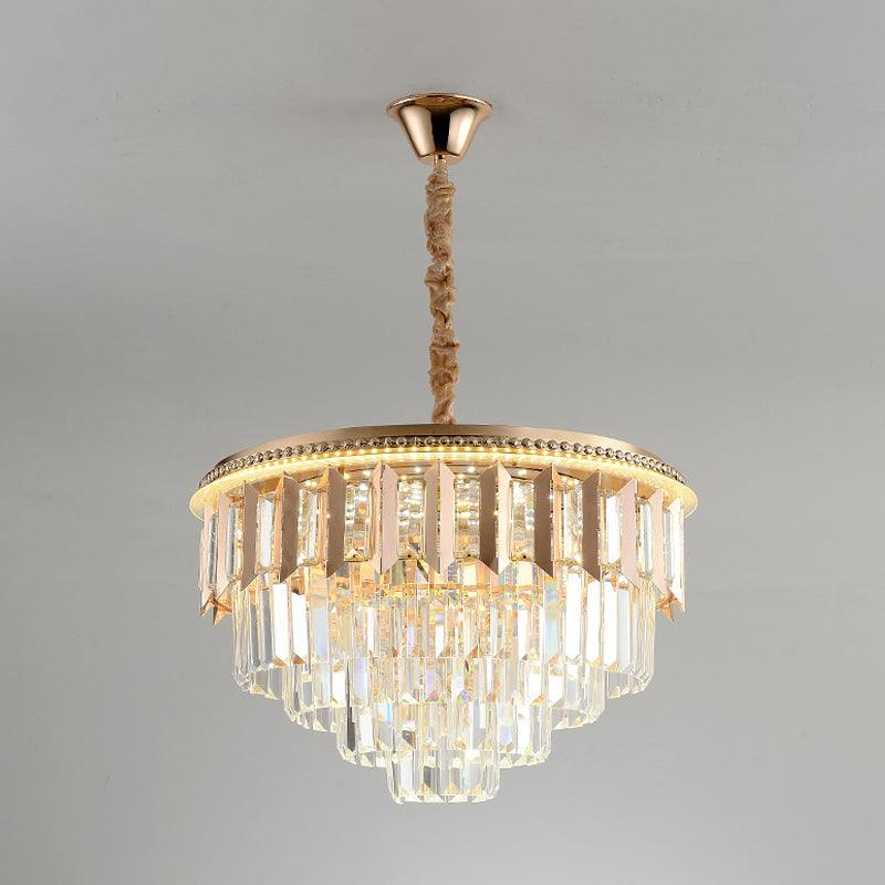 Crystal 5-Tier Round Chandelier Modernism Dining Room LED Ceiling Pendant Light in Gold - Rebooters