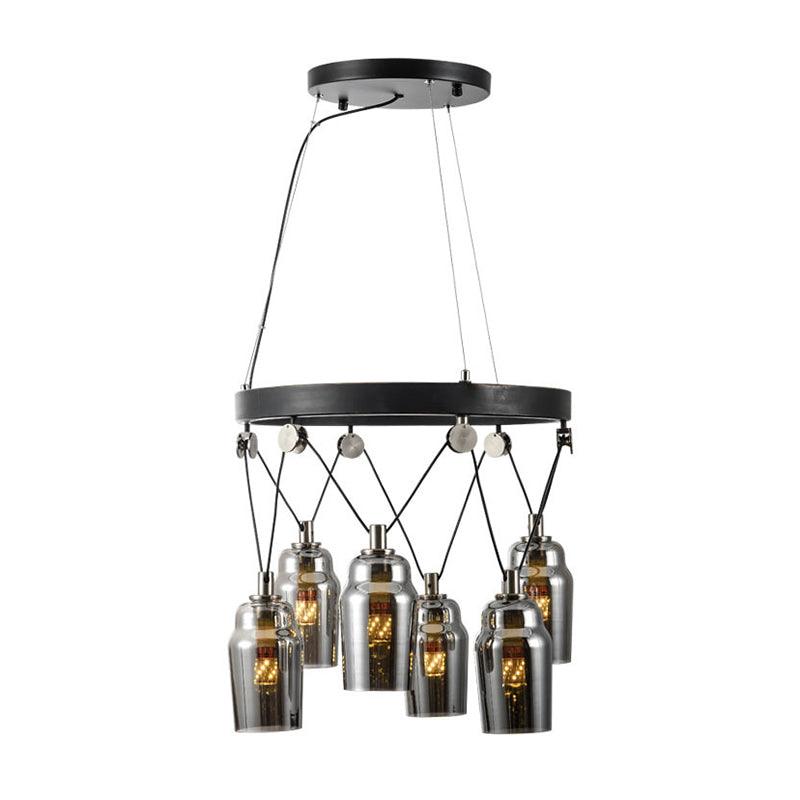 6-Light Cocktail Shaker Chandelier Loft Black Clear Glass - Rebooters
