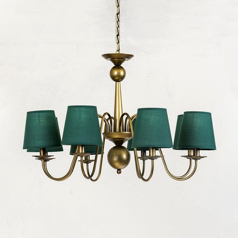 8-Bulb Tapered Chandelier Light Fixture Country Coffee Yellow Dark Green Fabric Down Lighting - Rebooters