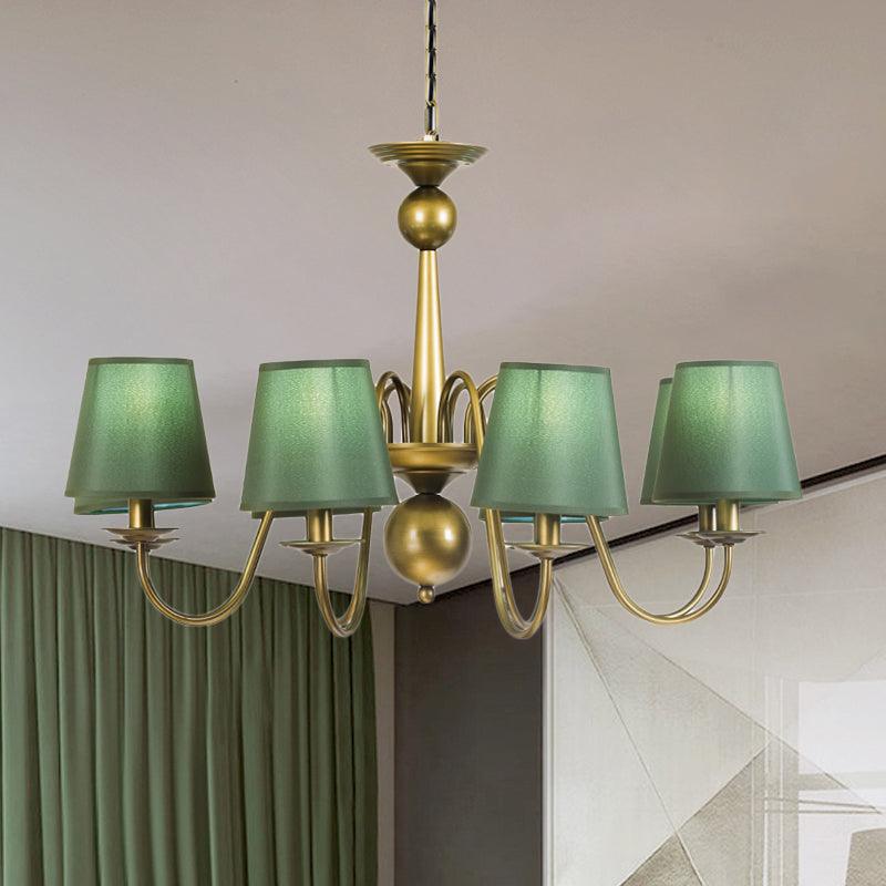 8-Bulb Tapered Chandelier Light Fixture Country Coffee Yellow Dark Green Fabric Down Lighting - Rebooters