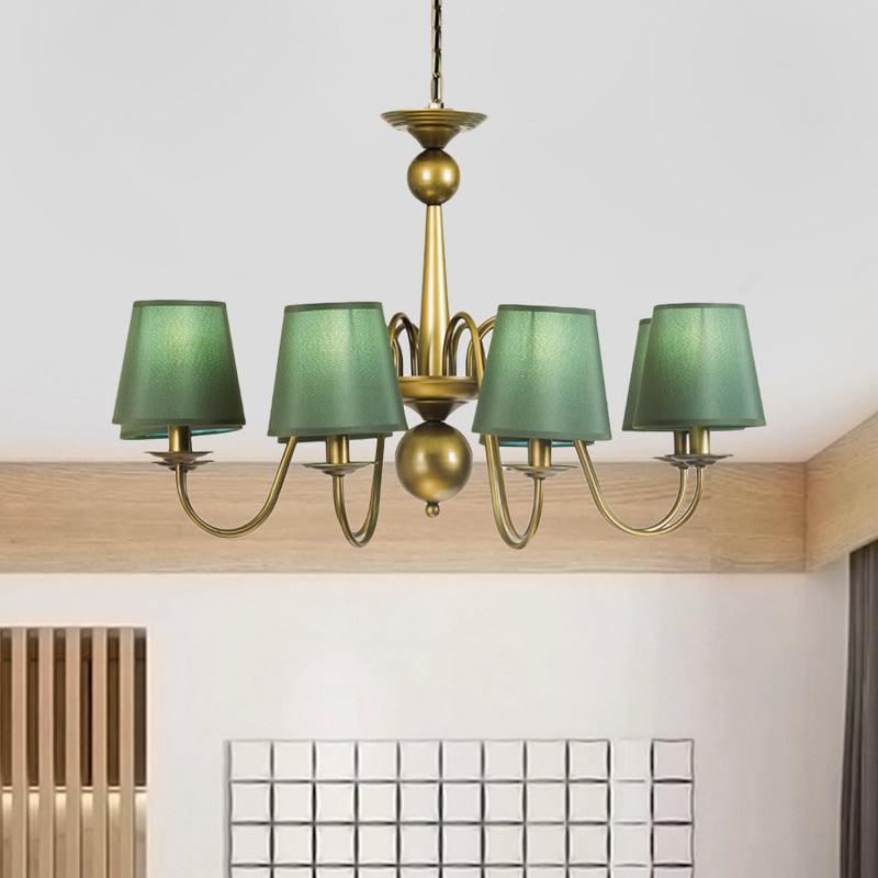 8-Bulb Tapered Chandelier Light Fixture Country Coffee Yellow Dark Green Fabric Down Lighting - Rebooters