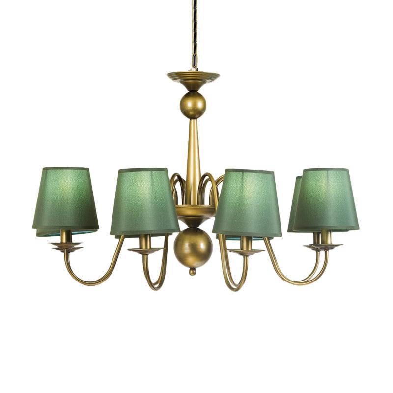 8-Bulb Tapered Chandelier Light Fixture Country Coffee Yellow Dark Green Fabric Down Lighting - Rebooters