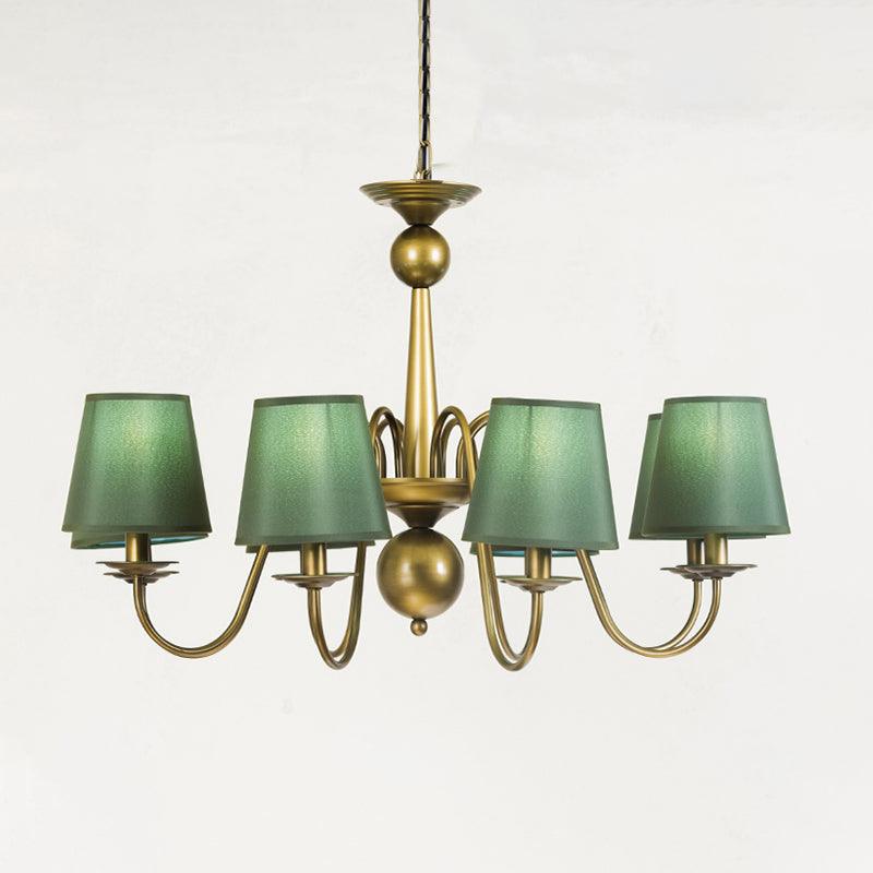 8-Bulb Tapered Chandelier Light Fixture Country Coffee Yellow Dark Green Fabric Down Lighting - Rebooters