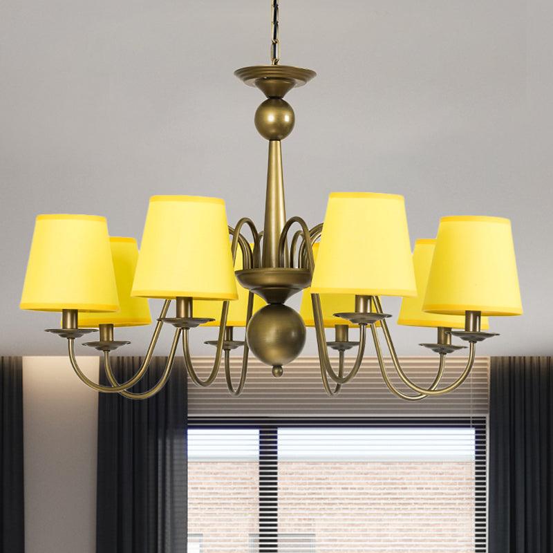 8-Bulb Tapered Chandelier Light Fixture Country Coffee Yellow Dark Green Fabric Down Lighting - Rebooters