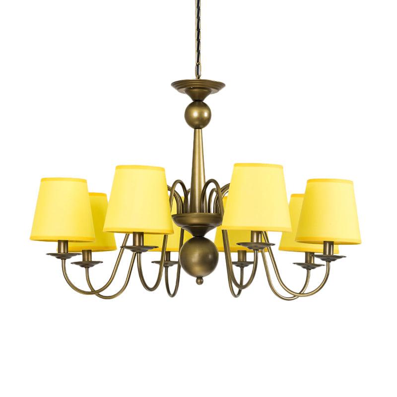 8-Bulb Tapered Chandelier Light Fixture Country Coffee Yellow Dark Green Fabric Down Lighting - Rebooters