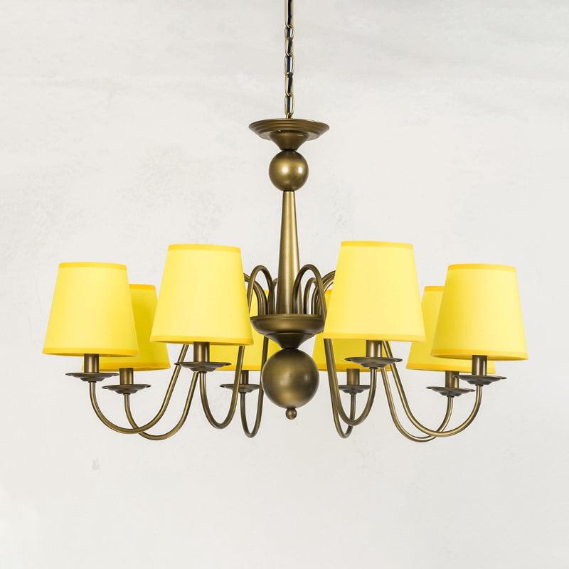 8-Bulb Tapered Chandelier Light Fixture Country Coffee Yellow Dark Green Fabric Down Lighting - Rebooters
