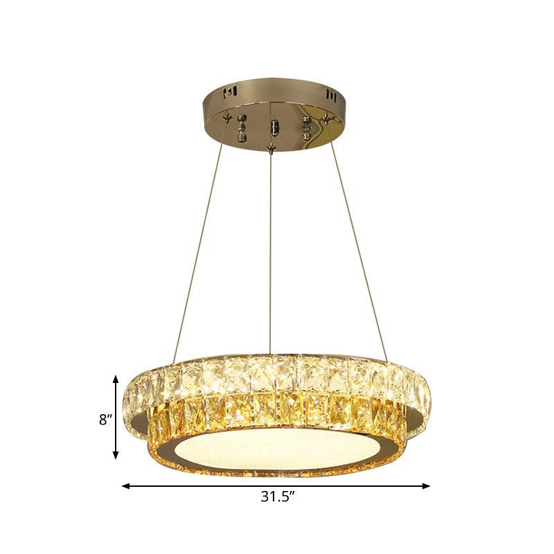 2-Tier Round LED Hanging Lamp Modern Gold Crystal Chandelier - Rebooters