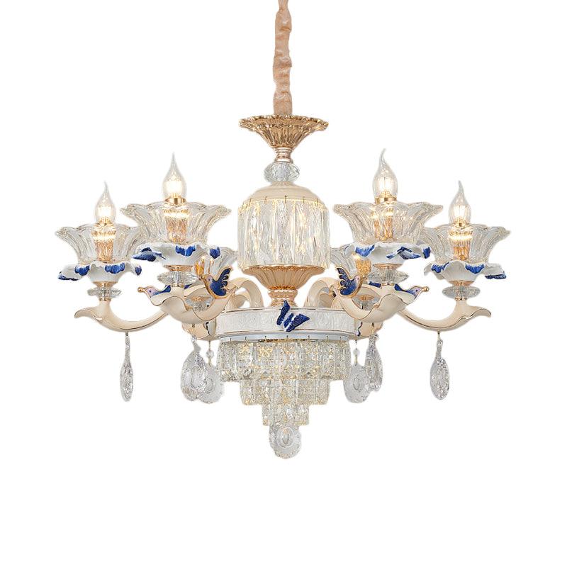 6/8 Lights Crystal Chandelier Pendant Modernism Rose Gold Lamp - Rebooters