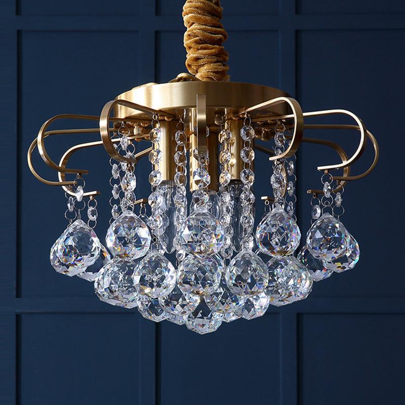 3/5-Bulb Pendant Chandelier Traditional Floral Crystal Ball Drop Light in Gold 14/18 Wide - Rebooters