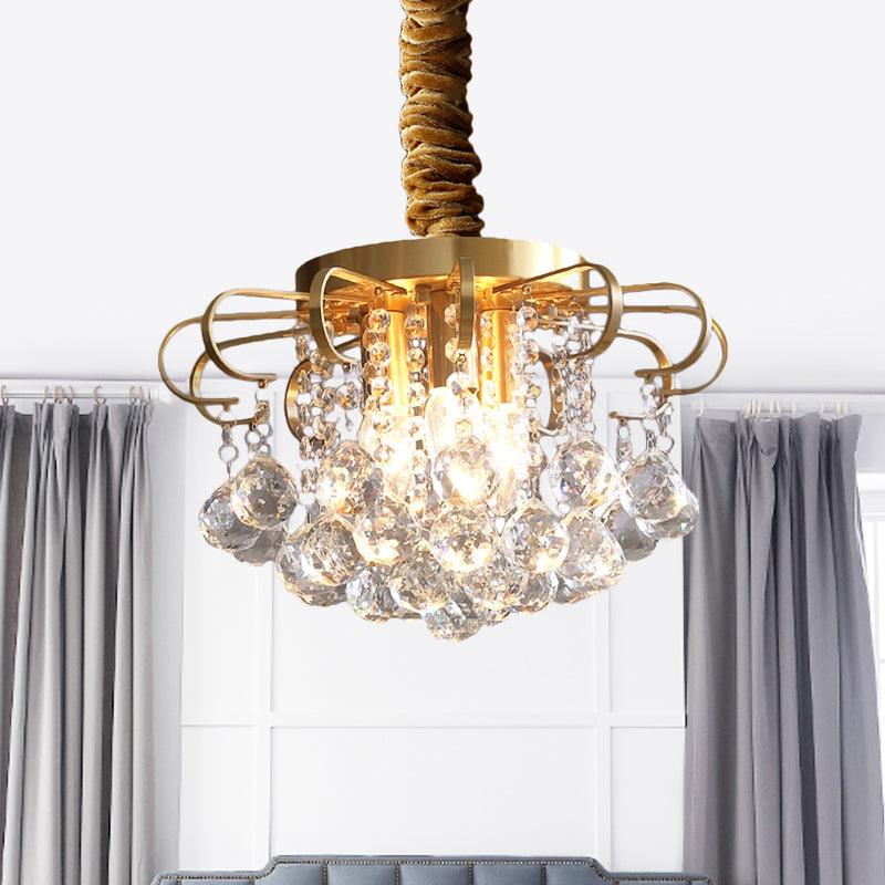 3/5-Bulb Pendant Chandelier Traditional Floral Crystal Ball Drop Light in Gold 14/18 Wide - Rebooters